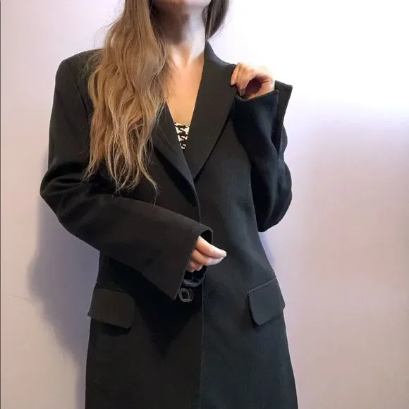 VTG 80s 90s Gianfranco Ferre Mid Length Wool Coat Green Sz 42 US S/M Office Prep